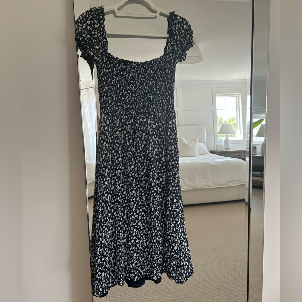 Reformation Navy Blue Floral Midi Dress